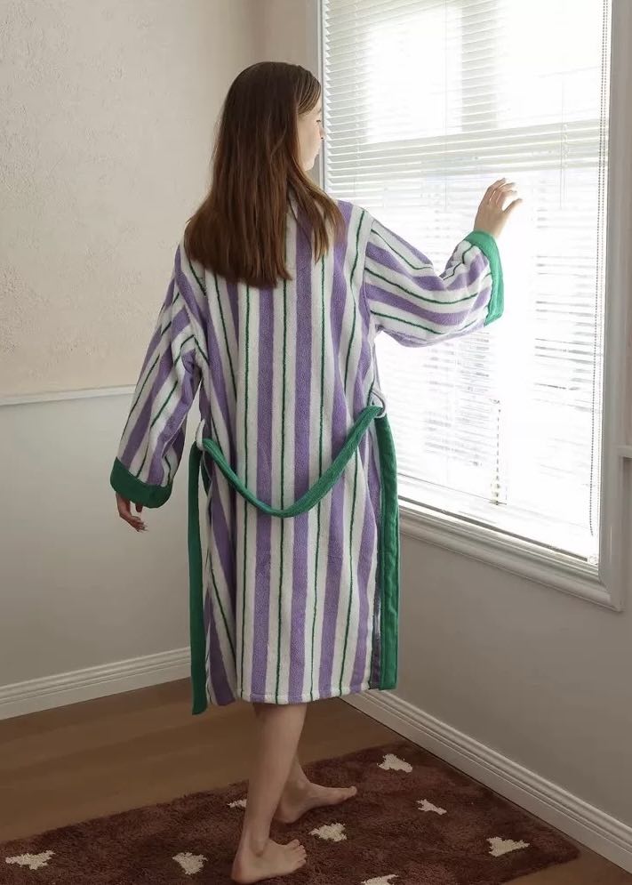 Ultra Soft Whimsical Retro Stripe Bathrobe - 100% Organic Cotton