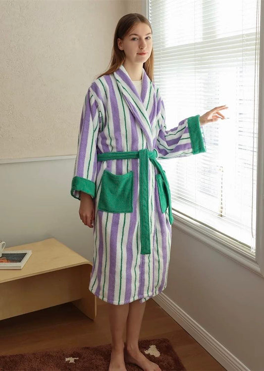 Ultra Soft Whimsical Retro Stripe Bathrobe - 100% Organic Cotton