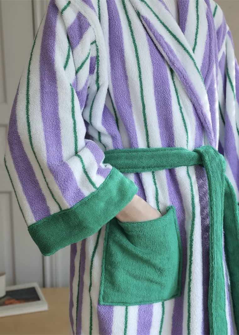 Ultra Soft Whimsical Retro Stripe Bathrobe - 100% Organic Cotton