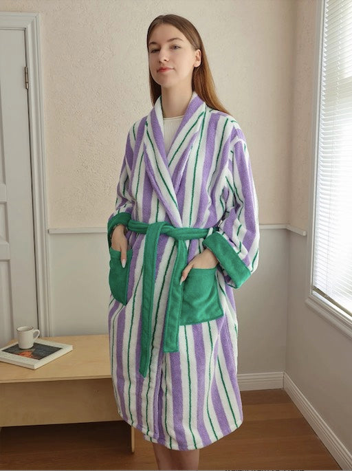 Ultra Soft Whimsical Retro Stripe Bathrobe - 100% Organic Cotton