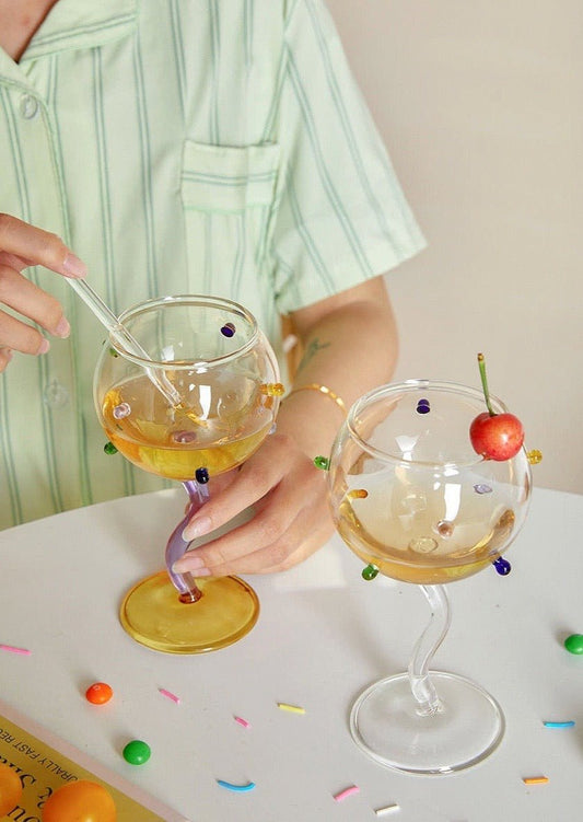 Hand Blown Rainbow Sprinkles Wine Glass