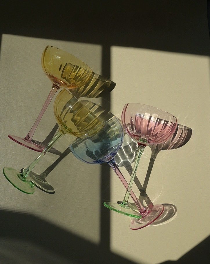 Retro Pastel Coloured Cocktail Glasses Coupe Set of 4