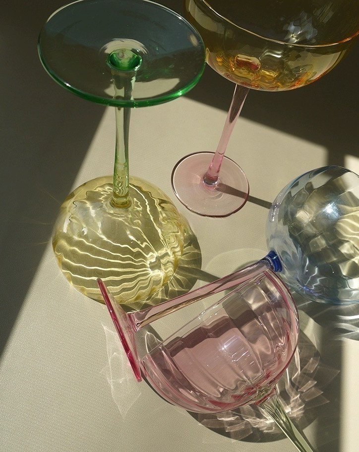 Retro Pastel Coloured Cocktail Glasses Coupe Set of 4