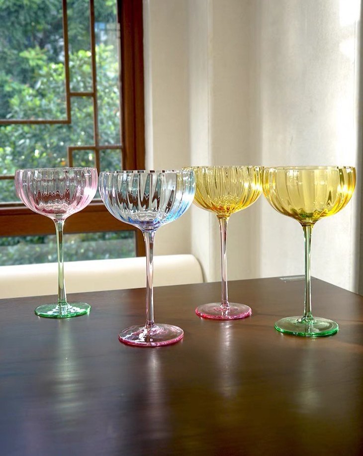 Retro Pastel Coloured Cocktail Glasses Coupe Set of 4