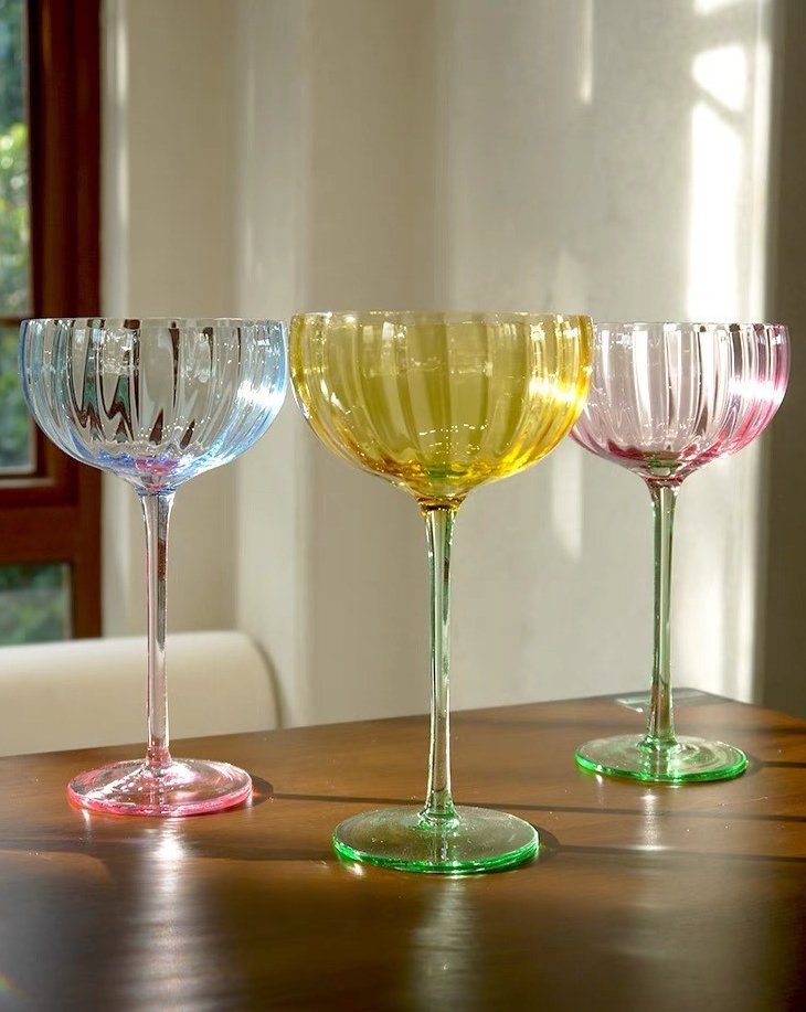 Retro Pastel Coloured Cocktail Glasses Coupe Set of 4