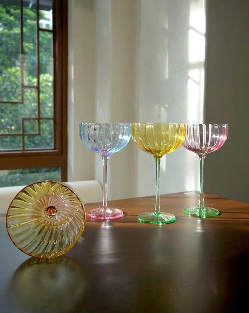 Retro Pastel Coloured Cocktail Glasses Coupe Set of 4